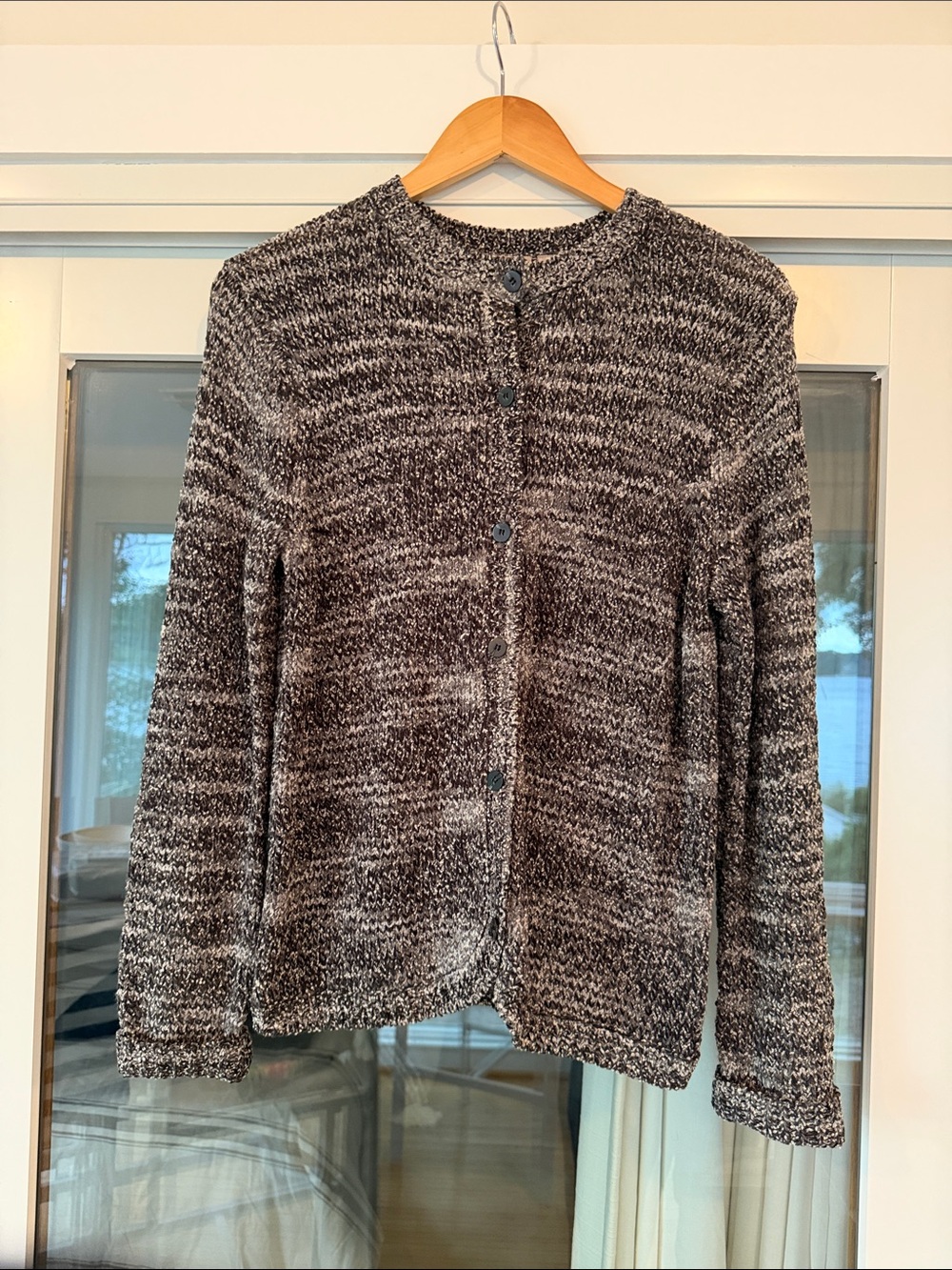 croft & barrow Marled Black & Gray Knit Button Cardigan